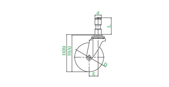 ETF model swivel wheel rubber pipe insertion type, dimensional drawing 1