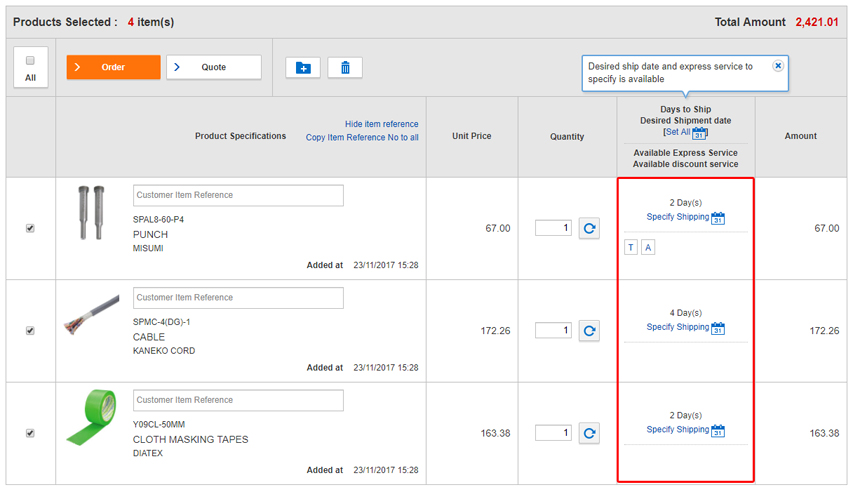 function shipping date