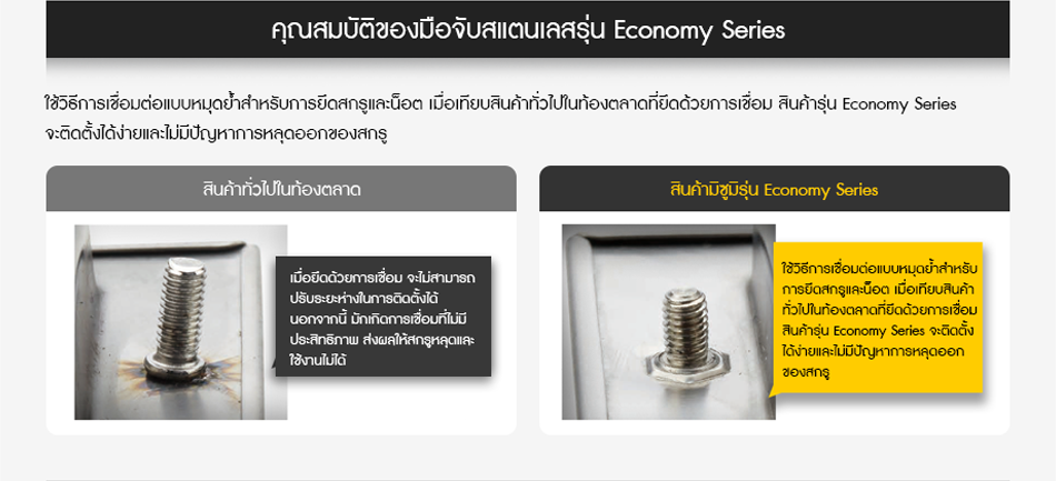 คุณสมบัติของมือจับชนิดไม่เกิดสนิมรุ่น Economy Series