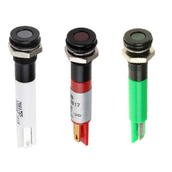 LED Indicators, 8mm Mount, 12/24Vdc & 220Vac, Flush Black Chrome Bezel