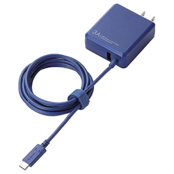 AC Charger For Smartphone/Tablet / USB Type-C / Integrated Cable / With USB-A Female / 1.5 m / 5 V 3 A Compatible / Blue