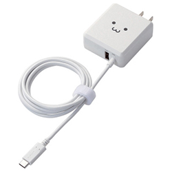 AC Charger For Smartphone/Tablet / USB Type-C / Integrated Cable / With USB-A Female / 1.5 m / 5 V 3 A Compatible / White Face