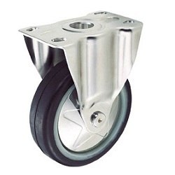 Press-Formed Sound-Dampening Caster, Rubber Wheels/Stainless Steel Fittings, Fixed