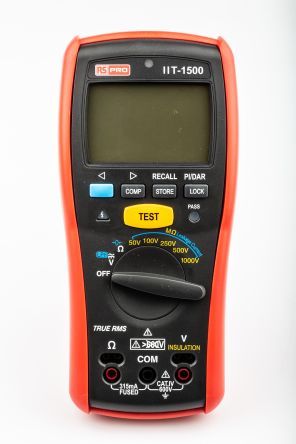 RS PRO IIT1500, เครื่องทดสอบ ฉนวนกันความร้อน , 1000 V, 20 GΩ, CAT IV