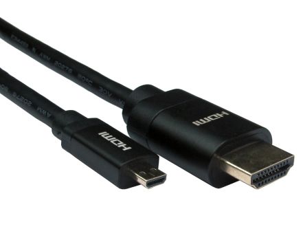 RS PRO 4K เกลียวนอก สาย HDMI to micro สายไฟ เกลียวนอก , 1.5 ม (182-8896)