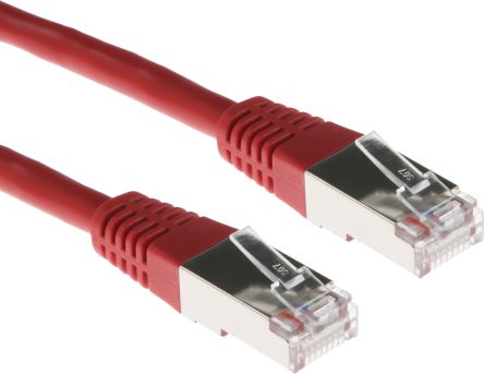 สาย สายไฟ เครือข่ายอีเธอร์เน็ต (ethernet) RS PRO Cat5, RJ45 ถึง RJ45, แผง โล่กำบัง F/UTP, เปลือก พีวีซี สีแดง, 5 ม.