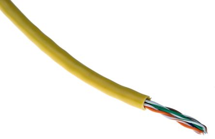 สาย RS PRO สายไฟ เครือข่ายอีเธอร์เน็ต (ethernet) , UTP โล่กำบัง , เปลือก พีวีซี สีเหลือง , 50 ม
