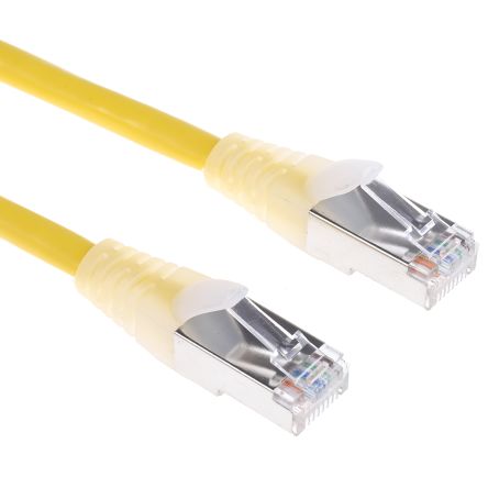 สาย สายไฟ เครือข่ายอีเธอร์เน็ต (ethernet) RS PRO Cat5e, RJ45 ถึง RJ45, แผง F/ โล่กำบัง , เปลือก พีวีซี สีเหลือง 500 มม.