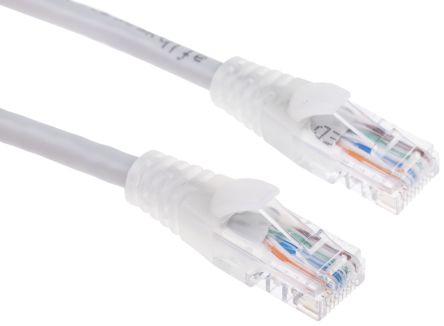 สาย สายไฟ RS PRO Cat5e เครือข่ายอีเธอร์เน็ต (ethernet) , RJ45 ถึง RJ45, แผง โล่กำบัง U/UTP, เปลือก พีวีซี สีเทา, 1 ม.