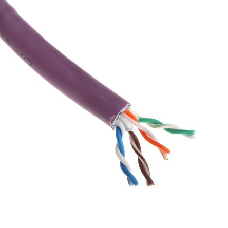 สายไฟ เครือข่ายอีเธอร์เน็ต (ethernet) RS PRO Cat6, แผง โล่กำบัง F/UTP, เปลือก LSZH สีม่วง, 305 ม.