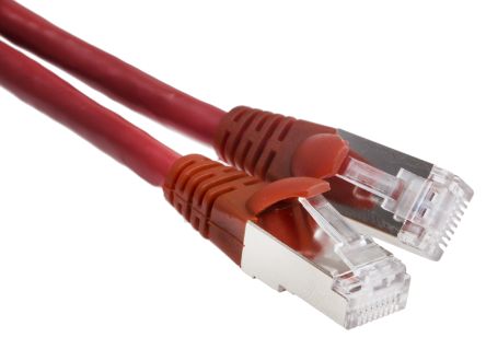 สายไฟ เครือข่ายอีเธอร์เน็ต (ethernet) RS PRO Cat6, RJ45 ถึง RJ45, แผง โล่กำบัง F/UTP, เปลือก LSZH สีแดง, 3 ม.