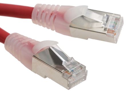 สายไฟ เครือข่ายอีเธอร์เน็ต (ethernet) RS PRO Cat6, RJ45 ถึง RJ45, แผง โล่กำบัง F/UTP, เปลือก LSZH สีแดง, 5 ม.