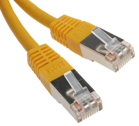 สายไฟ เครือข่ายอีเธอร์เน็ต (ethernet) RS PRO Cat6, RJ45 ถึง RJ45, แผง โล่กำบัง S/FTP, เปลือก พีวีซี สีเหลือง, 10 ม.