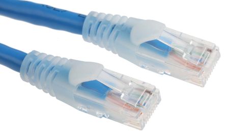 สายไฟ เครือข่ายอีเธอร์เน็ต (ethernet) RS PRO Cat6, RJ45 ถึง RJ45, แผง โล่กำบัง U/UTP, เปลือก พีวีซี สีน้ำเงิน, 2 ม.