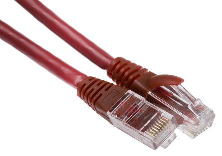 สายไฟ เครือข่ายอีเธอร์เน็ต (ethernet) RS PRO Cat6, RJ45 ถึง RJ45, แผง โล่กำบัง U/UTP, เปลือก LSZH สีแดง, 1 ม.