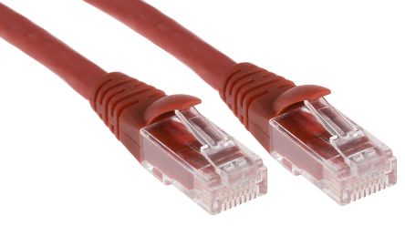 สายไฟ เครือข่ายอีเธอร์เน็ต (ethernet) RS PRO Cat6, RJ45 ถึง RJ45, แผง โล่กำบัง U/UTP, เปลือก LSZH สีแดง, 3 ม.
