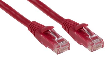 สายไฟ เครือข่ายอีเธอร์เน็ต (ethernet) RS PRO Cat6, RJ45 ถึง RJ45, แผง โล่กำบัง U/UTP, เปลือก พีวีซี สีแดง, 1 ม.