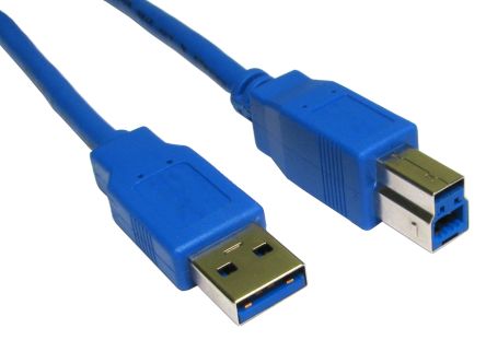 RS PRO เกลียวนอก สาย USB A ถึง สายไฟ B เกลียวนอก , USB 3.0 ยาว 3 ม. เปลือก สีน้ำเงิน