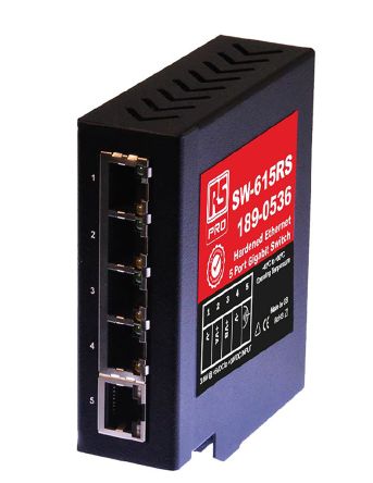 สวิตช์ เครือข่ายอีเธอร์เน็ต (ethernet) RS PRO 5 พอร์ตเชื่อมต่อ RJ45 5 ถึง 30 V DC ความเร็วในการส่งข้อมูล 1000Mbit/s ตัวยึด รางปีกนก (DIN Rail) 5 พอร์ตเชื่อมต่อ 29 × 95 × 99 มม.