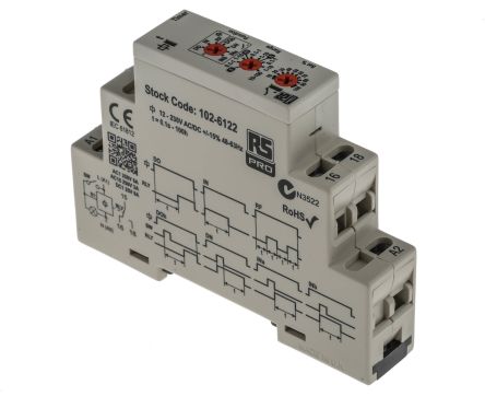 รีเลย์ ตั้งเวลามัลติ ฟังก์ชั่น รางปีกนก (DIN Rail) 12 ถึง 230 V AC/DC, SPDT, 0.1 วินาทีถึง 100 ชม.