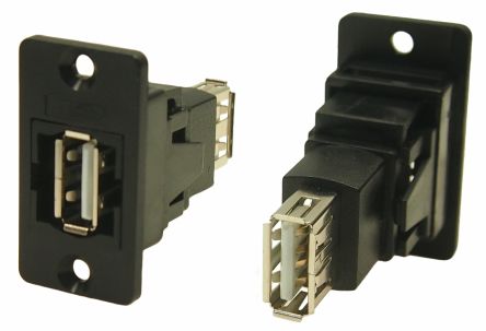 RS PRO แบบ แบบตรง ตัว อุปกรณ์ติดตั้งตู้ ซ็อกเก็ต/ช่องเสียบ กับ ซ็อกเก็ต/ช่องเสียบ ประเภท A ถึง A คอนเนคเตอร์ USB 2.0 (218-8307)