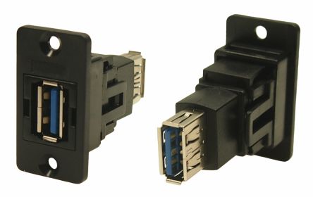 RS PRO แบบ แบบตรง ตัว อุปกรณ์ติดตั้งตู้ ซ็อกเก็ต/ช่องเสียบ กับ ซ็อกเก็ต/ช่องเสียบ ประเภท A ถึง A คอนเนคเตอร์ USB 3.0 USB (218-8300)
