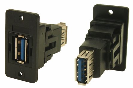 RS PRO แบบ แบบตรง ตัว อุปกรณ์ติดตั้งตู้ ซ็อกเก็ต/ช่องเสียบ กับ ซ็อกเก็ต/ช่องเสียบ ประเภท A ถึง A คอนเนคเตอร์ USB 3.0 USB (218-8301)