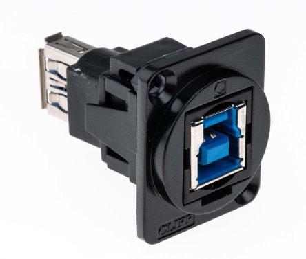 RS PRO แบบ แบบตรง ตัว อุปกรณ์ติดตั้งตู้ ซ็อกเก็ต/ช่องเสียบ กับ ซ็อกเก็ต/ช่องเสียบ ประเภท B ถึง A คอนเนคเตอร์ USB 3.0 (916-0224) (916-0224)