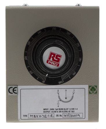RS PRO 1 เฟส 170VA Variac, 1 เอาต์พุต, 240 V, 0.7 A