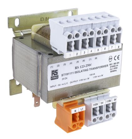 RS PRO 100VA หม้อแปลง รางปีกนก (DIN Rail) , 208 V AC หลัก, 2 x 115 V รอง