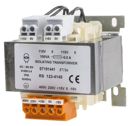 RS PRO 100VA หม้อแปลง รางปีกนก (DIN Rail) , 230 ถึง 400 V AC หลัก, 115 V รอง