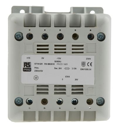 RS PRO 63VA หม้อแปลง รางปีกนก (DIN Rail) , 230 V AC หลัก, 24 V AC รอง