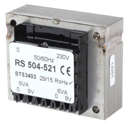 RS PRO 9 V AC 2 เอาต์พุต รูทะลุ หม้อแปลง PCB , 12VA