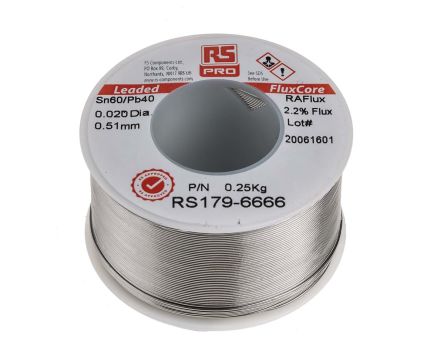 ขดลวด RS PRO สายนำไฟฟ้า ตะกั่วบัดกรี 0.5 มม. จุดหลอมเหลว 183°C (179-6666)