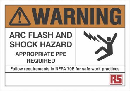 ป้ายเตือนอันตรายทั่วไปของ RS PRO (ภาษาอังกฤษ), &quot;ARC flash and shock hazard&quot;