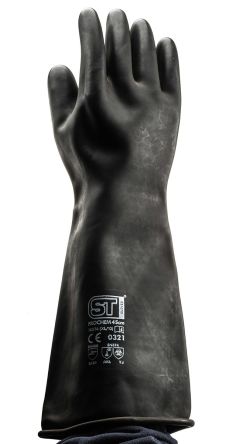 RS PRO ถุงมือปฏิบัติงาน ยาง สีดำ ไซส์ 10, XL, 2 ถุงมือ