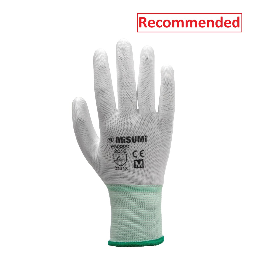 [สินค้าลดราคา] ถุงมือเคลือบโพลียูรีเทน ชนิดเต็มฝ่ามือ (สีขาว)