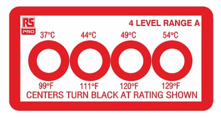 RS PRO ฉลากที่ไวต่ออุณหภูมิแบบเปลี่ยนกลับไม่ได้, 37°C ถึง 54°C, 4 ระดับ