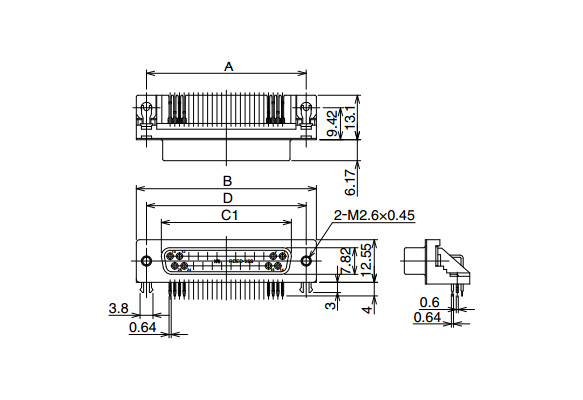Drawing แสดงโครงร่าง *แผนภาพแสดง RDBD-25SE1/M2.6(55) สกรูเชื่อมต่อรูปหกเหลี่ยม: ไม่มีให้ (สามารถเลือกสกรูล็อคเฉพาะได้ตามการใช้งาน) อุปกรณ์ต่อสายดิน (ชิ้นส่วนยึด PCB): พร้อมพินล็อคแบบง่ายเพื่อล็อค PCB ชั่วคราว, ความหนาของ PCB ที่ใช้ได้: 1.6 มม., หมายเหตุ: ไม่สามารถใช้เกลียว HD-LN ได้