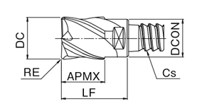 ดอกเอ็นมิลซีรีส์ Phoenix แบบถอดเปลี่ยนได้ รูปทรงรัศมีมุมเหลี่ยม PXM PXVC, Drawing 1