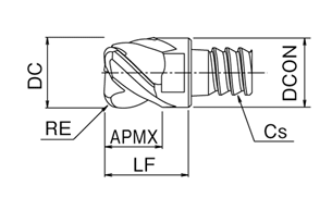 ดอกเอ็นมิลซีรีส์ Phoenix แบบถอดเปลี่ยนได้ 3 ฟัน รูปทรงรัศมีมุม PXM PXDR, Drawing