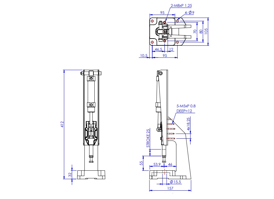 แคลมป์นิวเมติกส์ พร้อม ฐานรอง/แผ่นรอง แบบตรง GH-30600PR-A