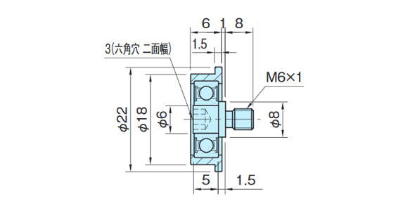Drawing ระบุขนาดของ GRL22M6P-L-SUS (มีสตัด) (มม.)