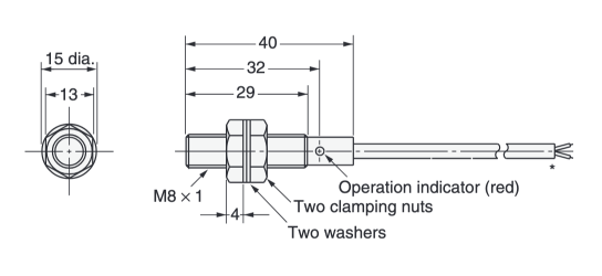 พร็อกซิมิตี้เซนเซอร์ชนิดเรซิน รุ่น AC 2 สาย E2F-X1R5Y□ ขนาด