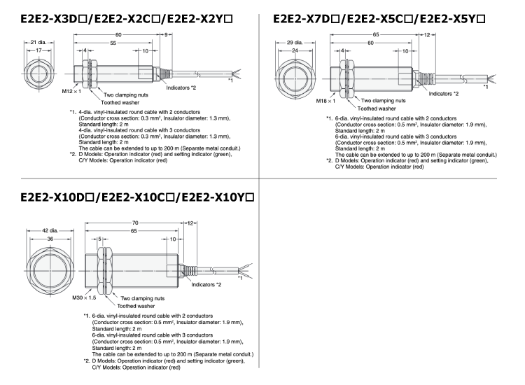 พร็อกซิมิตี้เซนเซอร์แบบยาว E2E2 ชนิดมีโล่ป้องกัน