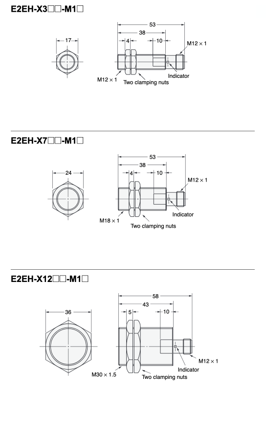 พร็อกซิมิตี้เซนเซอร์สำหรับอุณหภูมิสูง/กระบวนการทำความสะอาด E2EH ชนิดเชื่อมต่อ (ชนิดมีการป้องกัน) ภาพวาดขนาด