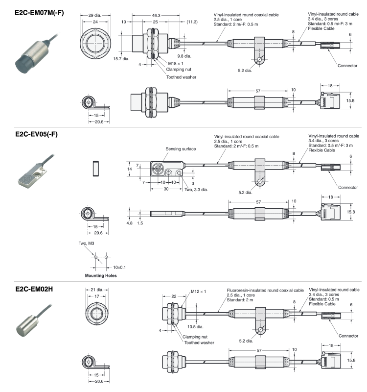 พร็อกซิมิตี้เซนเซอร์แบบดิจิทัลความแม่นยำสูงชนิดแยกแอมพลิฟายเออร์ E2C-EDA หัวเซนเซอร์ ภาพร่าง -2