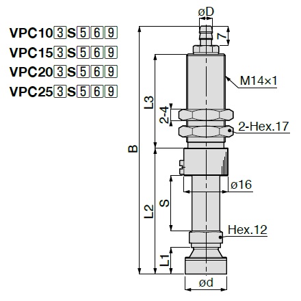 Long สโตรค/ระยะเคลื่อนที่ ฟองน้ำ Type VPC ข้อต่อท่อลมแบบหัวผ่า Fittings Type พร้อมฝาปิด