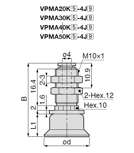 ยางดูดจับชิ้นงานสุญญากาศ Nonskid Small Sized VPMA One-Touch ข้อต่อฟิตติ้ง Type
