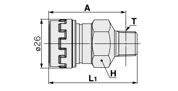 Drawing ระบุขนาด ชนิดเกลียวนอก (หน่วย: มม.) 